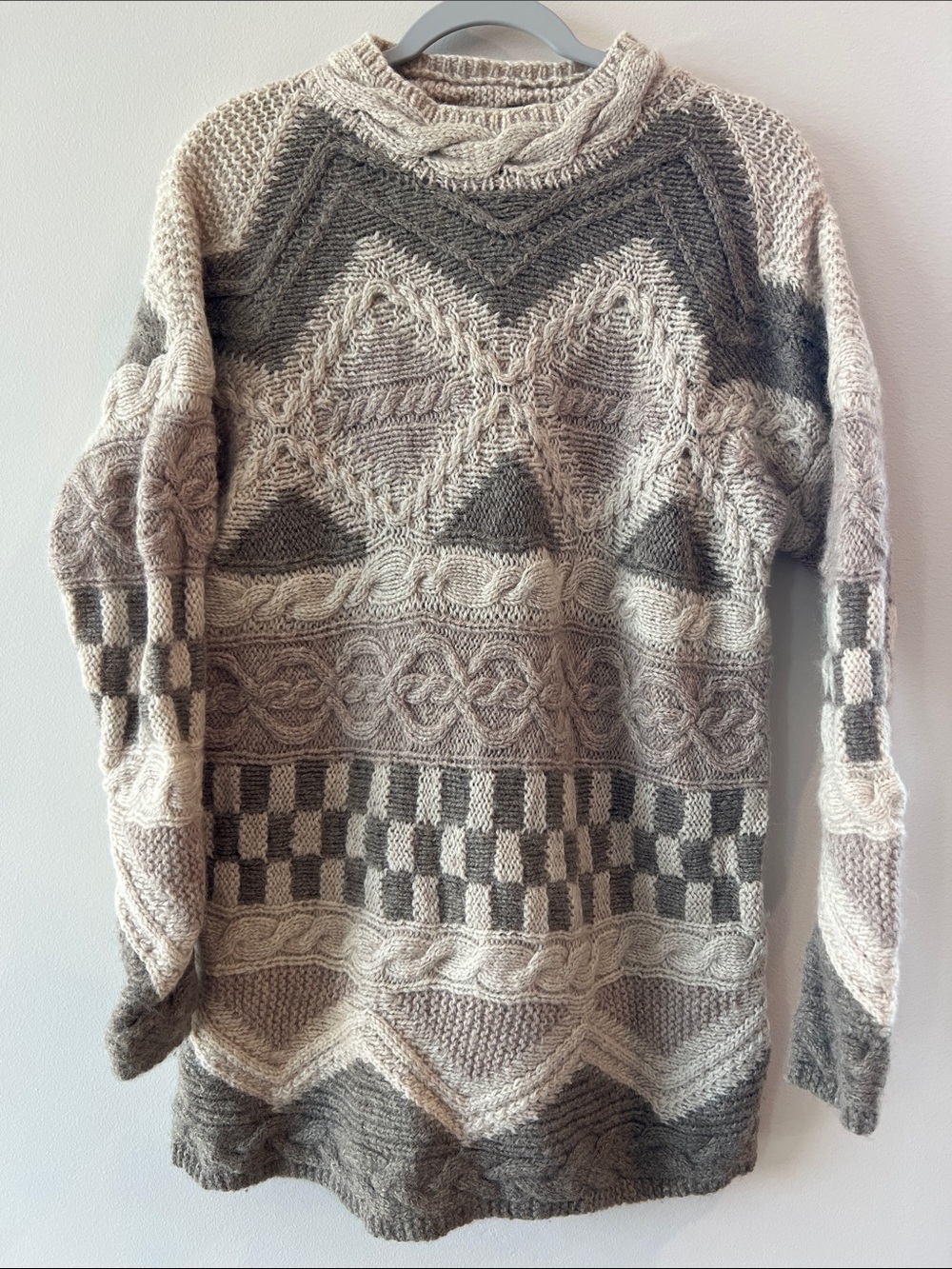 Monsoon Two-Tone Cream and Gray Cable Knit mock neck Sweater handnitted